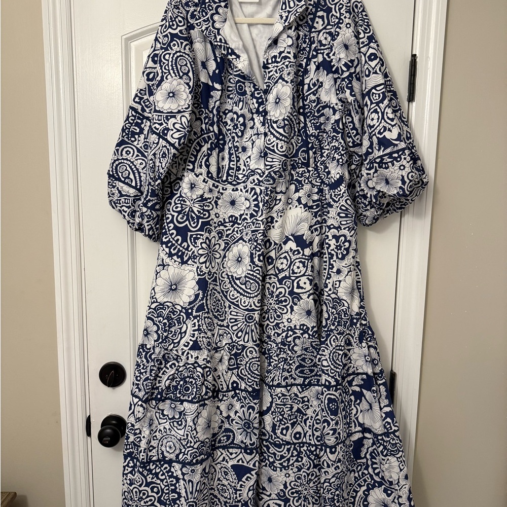 Floral Blue and White Maxi Dress